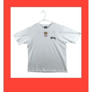 Stussy Fuzzy Dice Tee White Black Logo Graphic T Shirt Size Large NWT